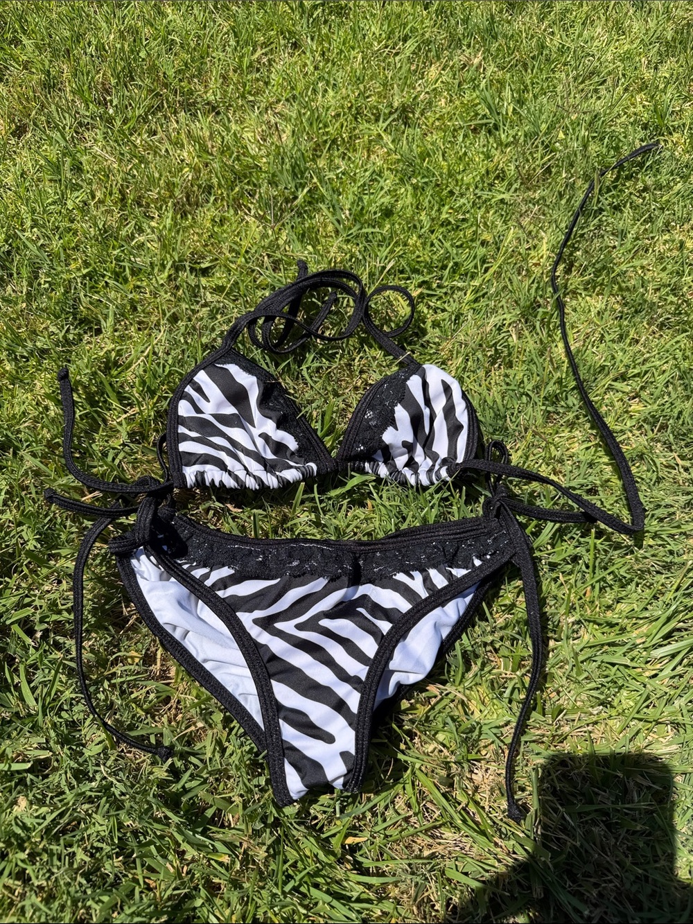 Black & White Zebra Print String Bikini - Women Swim